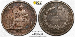 F090 seltene FRANZÖSISCHE INDOCHINA. 1895-A Piastre LEC-275 PCGS Original Sehr schöne Details - Bild 1 von 3