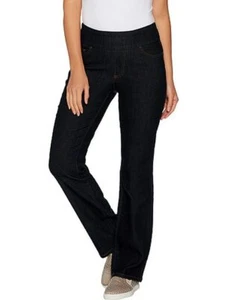 Denim & Co Black Denim Pull On Smooth Waist Bootcut Jeans 2 New - Picture 1 of 3