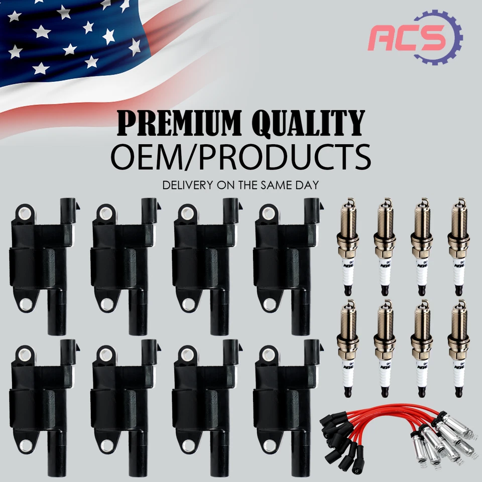 8X Bobina de encendido OEM y bujías y cables de iridio para Chevy Silverado GMC UF414 Foto 1 de 4