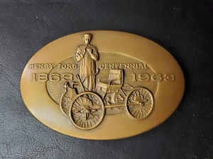 Henry Ford Centennial 1863-1963 Brass Paperweight - Picture 1 of 2