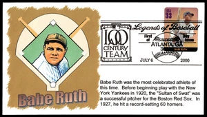 2000 FDC Legends of Baseball Babe Ruth RRAGS Cachet - Picture 1 of 2