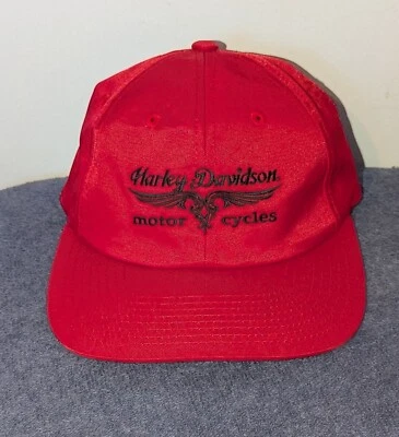 Sombrero Harley Davidson vintage con tirantes rojo negro algodón mezcla nailon logotipo Foto 1 de 4