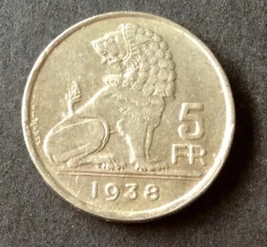 Belgique - Léopold III - Rare Monnaie de  5 Francs 1938VL  posA -Couronne - Picture 1 of 2