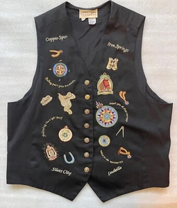 VINTAGE CAROL HORN WORKSHOP, WOMEN'S L, BLACK WESTERN HORSE THEME COTTON VEST - Picture 1 of 12