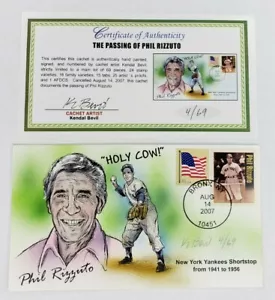Passing of Phil Rizzuto "Holy Cow" Bevil HP Cachet First Day Cover 2007 COA Gree - Picture 1 of 5