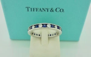 Tiffany & Co. 3mm Full Eternity Diamond Sapphire Platinum Wedding Band Ring US7 - Bild 1 von 10