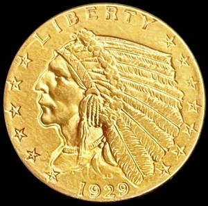 1929 GOLD US $2.5 DOLLAR INDIAN HEAD QUARTER EAGLE COIN PHILADELPHIA MINT - Picture 1 of 2