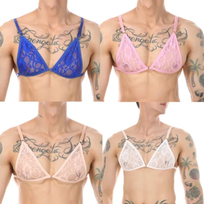 Mens Bras Sissy Sexy Lingerie Lace Sling Underwear Adjustbale Strap Brassiere bh - Image 1 of 4