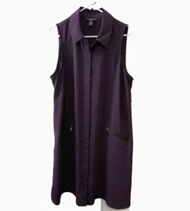 Alfani Shirt Dress A-line Sleeveless Dress Button Down Size 16W Plum Dark Fig - Picture 1 of 14