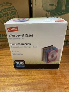 NEW - Staples 100-Pack Slim Jewel Cases - 50 Clear 50 Assorted Colors - Picture 1 of 2