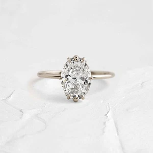 Engagement Diamond Ring 14K White Gold IGI Certified 2.20 Ct Oval Lab Created - Picture 1 of 13