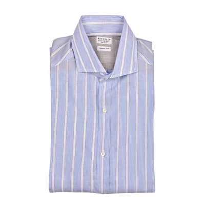 CAMISA BRUNELLO CUCINELLI PARA HOMBRE CALCE BÁSICO INFORMAL MANGA LARGA BOTONES A RAYAS Foto 1 de 3