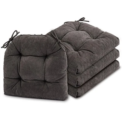 Juego de 4 cojines de silla para sillas de comedor, almohadillas antideslizantes acolchadas, gris oscuro Foto 1 de 4