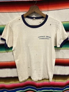 Vintage 60s Champion Cotage Grove Gymnastics Ringer Thrashed Distressed XS 17x24 - Picture 1 of 12