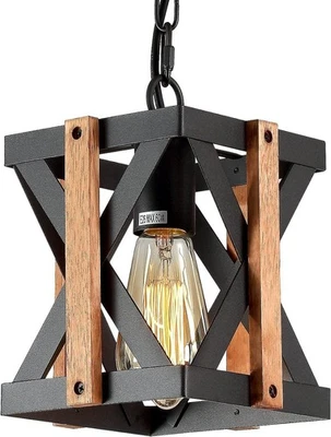 Colgante de granja rústico 1 luz mini araña industrial de madera iluminación Foto 1 de 4