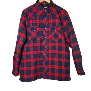 NWOT Wrangler Red & Black Lined Flannel Button Down 4 Pocket Jacket Men’s Medium - Picture 1 of 15