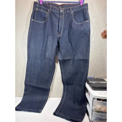 Lot 29 Jeans Mens 42x34 Y2K Loose Fit Blue Denim Baggy Embroidery Skater Crosses - Image 1 of 4