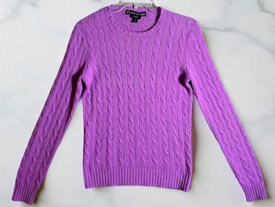 Ralph Lauren Sweater Women's Med Cashmere Slim Fit Cable Knit Black Label Flawed - Image 1 of 4