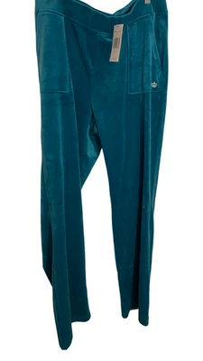 NEW Juicy Couture Classic Velour Track Pants Casual Drawstring Teal Peacock XL - Image 1 of 4