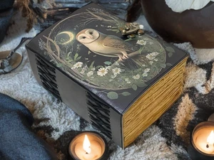 Owl Embossed Grimoire Vintage Leather Journal Book of Shadows for Gift - Picture 1 of 10