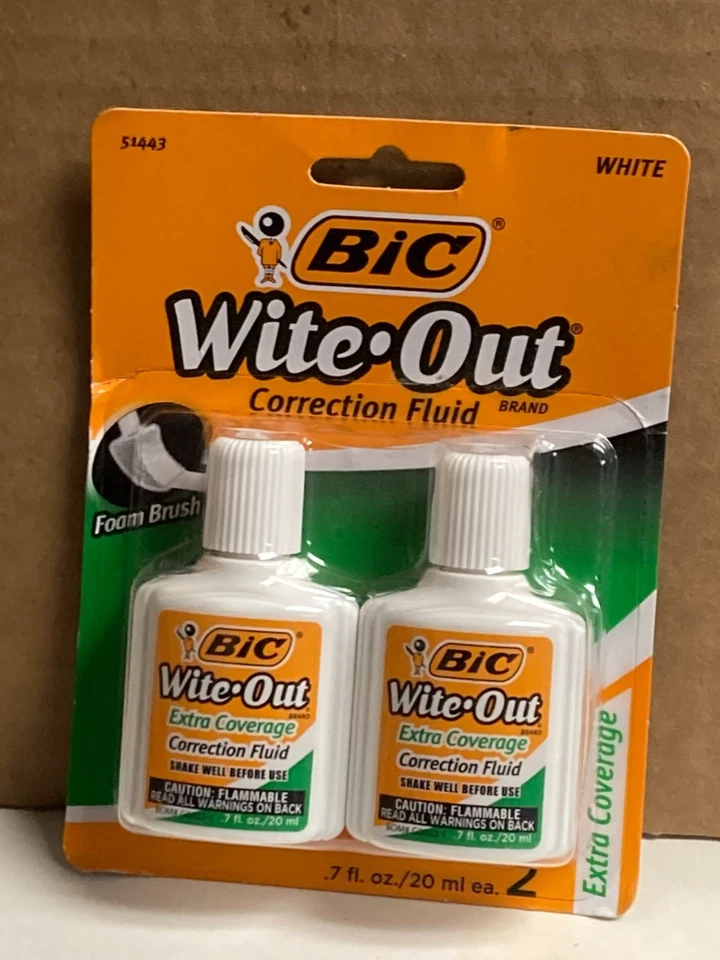 2x BIC White Wite out Correction Fluid - Extra Coverage