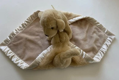 My Banky Britta Baby Lovey Blanket Puppy Golden 14" Plush Beige Tan Satin Trim - Image 1 of 3
