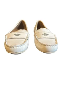 Coach Womens Patent Leather Loafers Size 5B Ivory Slip-On Driving Shoes - Picture 1 of 10
