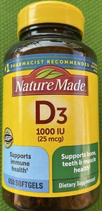 Nature Made D3 1000 IE (25 mcg) Vitaminpräparat 650 Softgels. - Bild 1 von 4