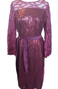 Burgunderrotes Kleid Langarm und optionaler Bindegürtel XL. M16 - Bild 1 von 8