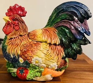 Fitz & Floyd Rooster Tureen Coq Du Village 12.5” Long With Ladle Retired Jar - Picture 1 of 8