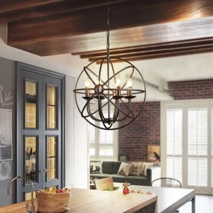 Industrial Metal Chandelier Ceiling Fixture Retro Armillary Sphere Pendant Lamps - Picture 1 of 9
