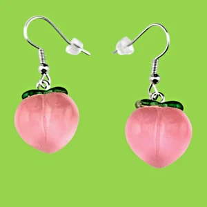 PEACH BOTTOM EARRINGS translucent emoji apricot fruit pink kawaii kitsch L6 - Picture 1 of 4