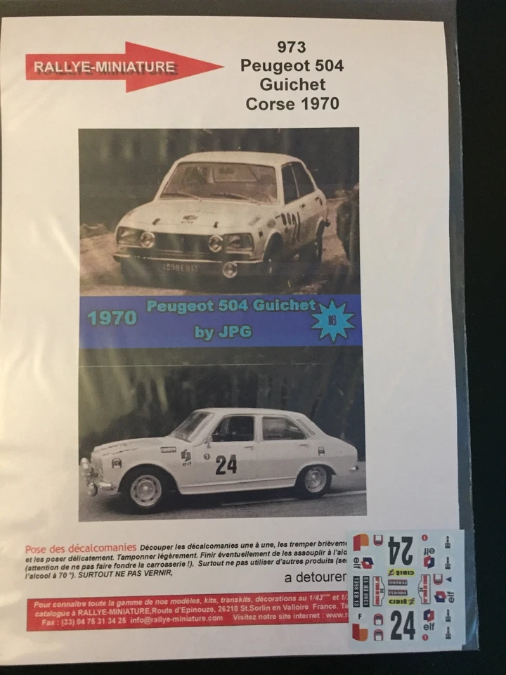 DECALS 1/43 PEUGEOT 504 GUICHET TOUR DE CORSE 1970 RALLYE RALLY FRANCE - Изображение 1 из 1