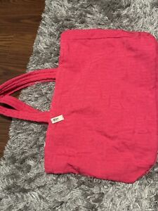 Victoria's Secret PINK Bright Pink Retro LOGO Terry CANVAS Tote Bag With Zipper