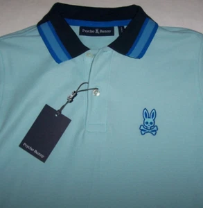 NWT Psycho Bunny SEAFOAM AQUA BLUE Marshall Polo Shirt Boys L 14/16 Navy Trim - Picture 1 of 5