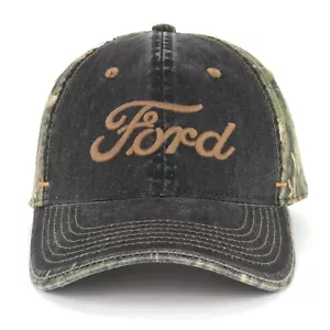 Ford Puff Embroidered Weathered Black w/ Mossy Oak Camo Baseball Hat Ball Cap - Picture 1 of 7