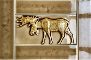 Pratt & Larson handgefertigte dekorative Elch Relief & Feldfliesen 5 Stück Bernstein - Bild 1 von 1