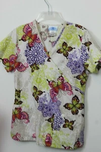 Scrubs Butterfly Floral Nurse Scrub Top Size XS VNeck Short Sleeve - Picture 1 of 4