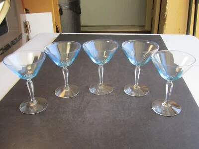 Оптические бокалы для шампанского/высокого шербета Fostoria Azure Blue 5 1/4 дюйма (5) 5082-5282 - Изображение 1 из 4