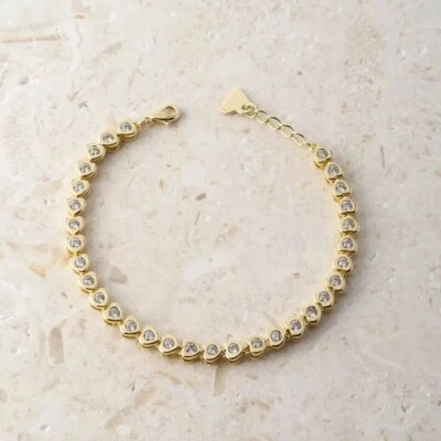 Heart Womens Tennis Bracelet 4Ct Round Cut 10K Yellow Gold Lab Grown/CVD Diamond - Image 1 of 4