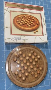 Burl Wood Finish Solitaire Game 8” Vintage 1997 - Sealed - New On Damaged Box - Picture 1 of 4