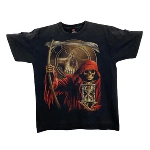 Vintage HERO BUFF Gothic Horror Grim Reaper Skull Graphic T-Shirt Medium Large - Picture 1 of 4