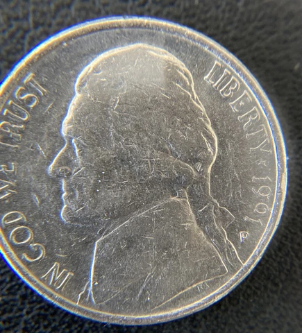 1991 P Jefferson Nickel Struck Through Grease Error Looks like ‘1901’ Cover