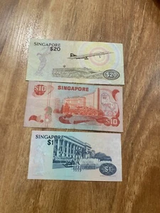 Singapore $20, $10 and $1 Notes - Picture 1 of 2