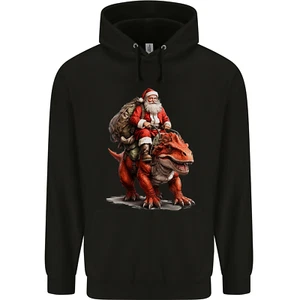 Christmas Santa Riding a Dinosaur Xmas Childrens Kids Hoodie - Picture 1 of 6