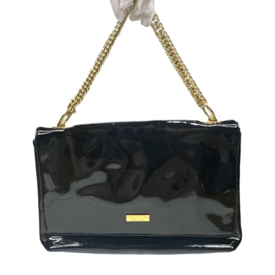 "Bolso de mano Halston Heritage Carla charol negro cadena de 8,5"" x 12,25"" x 1,75""" Foto 1 de 4