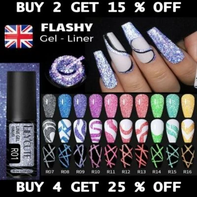 LILYCUTE Nail Liner Gel Reflective Polish Manicure Glitter Flash Drawing UV LED