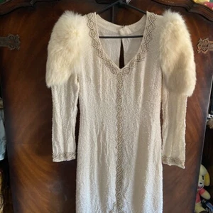 True Handmade Vintage Slim fit Dress With Real Fur Shoulders (read description) - Picture 1 of 5