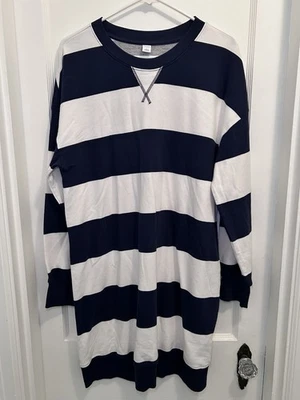 Old Navy Rugby Navy & White Striped Long Sleeve Sweatshirt Dress Women’s L - Image 1 of 4