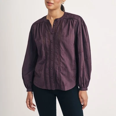 Women's Nobodys Child Fern Floral Embroidered Blouse in Brown - Image 1 of 4